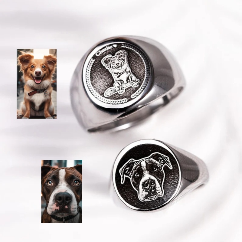 Men Accessories Wedding - Cincin Stempel Foto Ukiran Kustom untuk