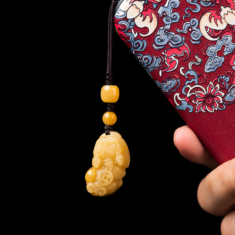 Men Accessories Ethnic - Gantungan Kunci Kuning Giok Alami Klasik
