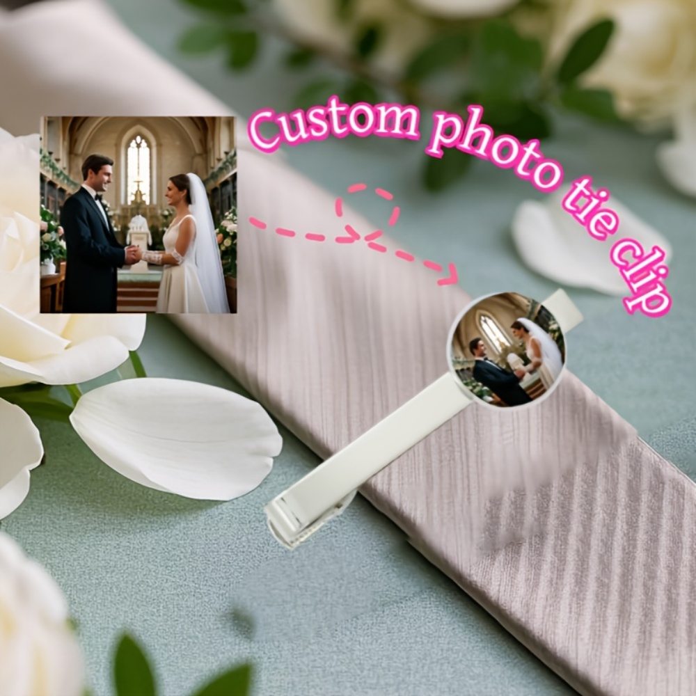 Men Accessories Wedding - Penjepit Dasi dengan Teks Terukir Foto